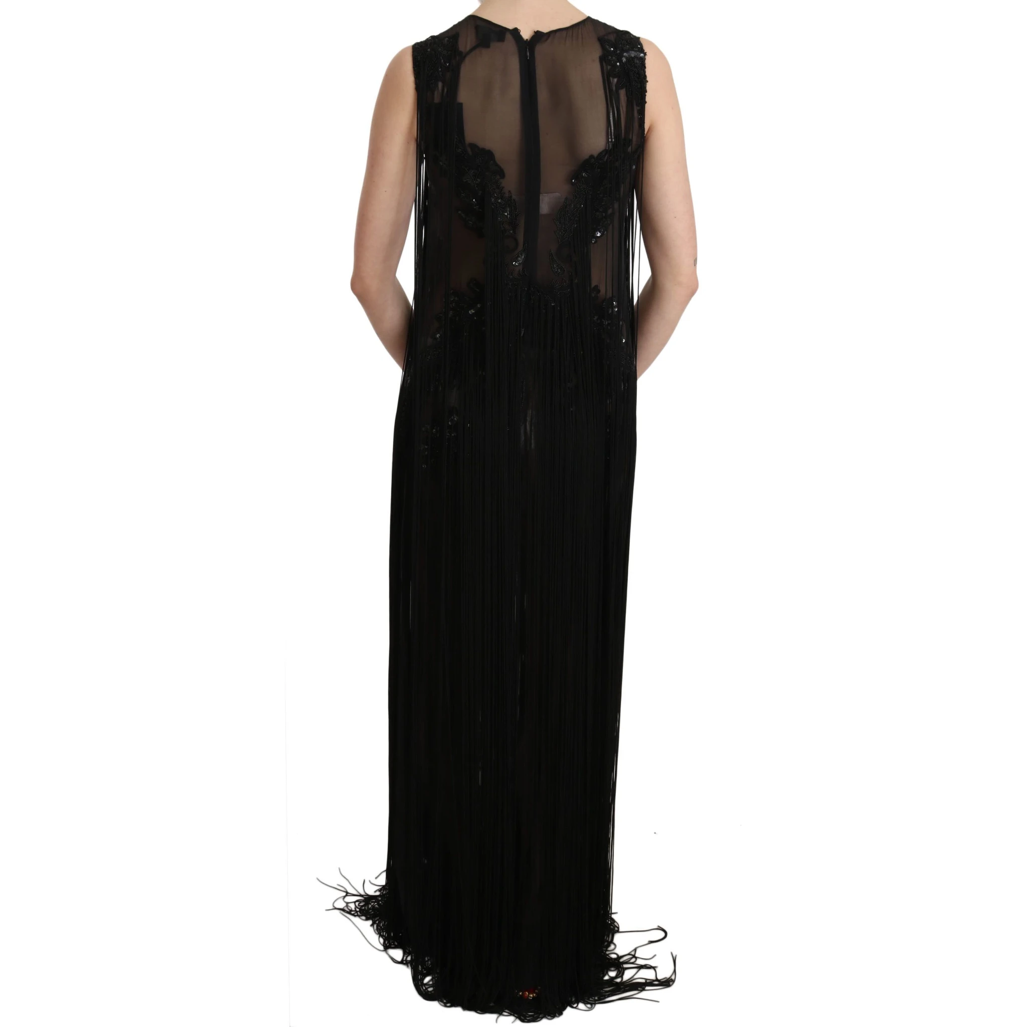 Black Silk Beaded Sequined Sheer Dress