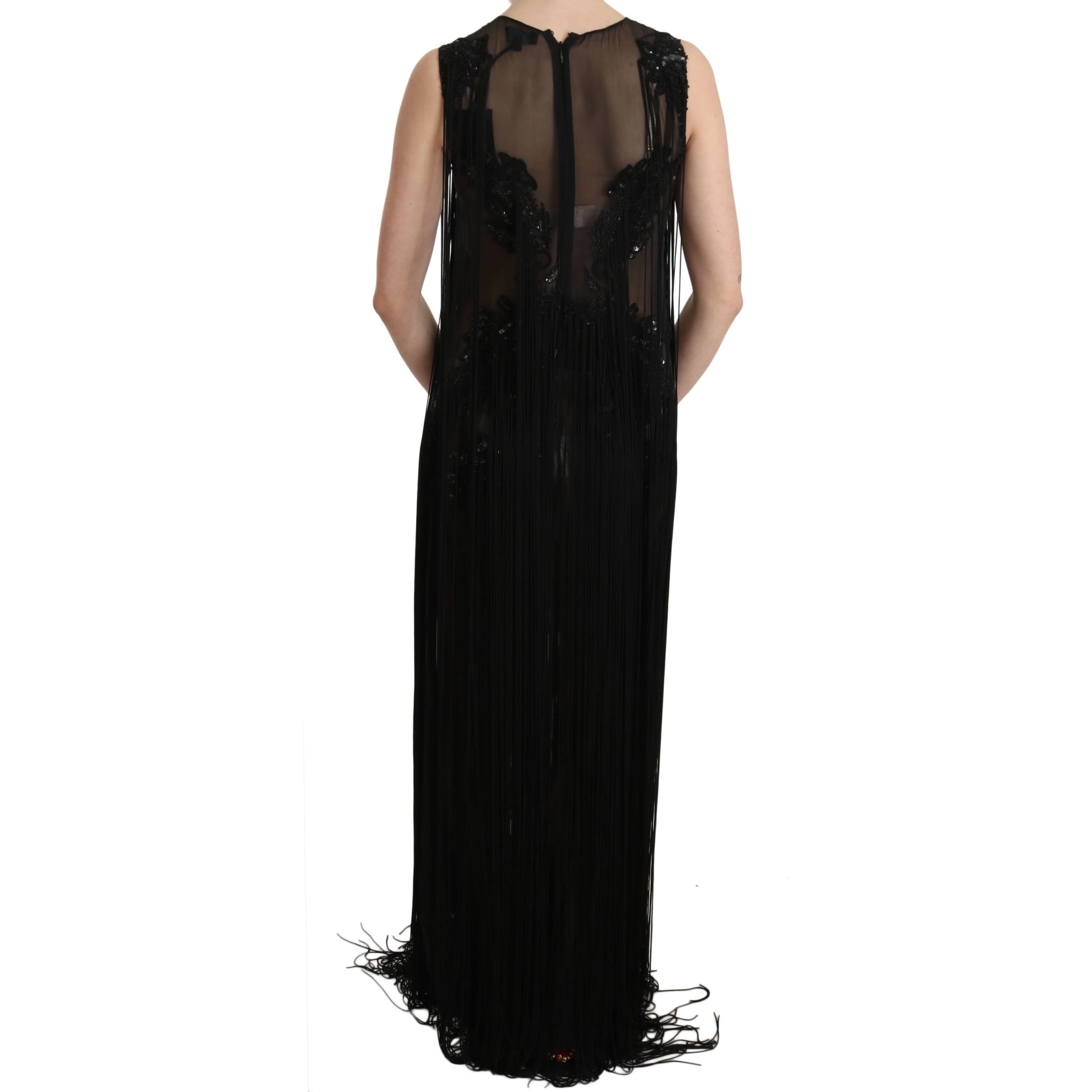 Black Silk Beaded Sequined Sheer Dress