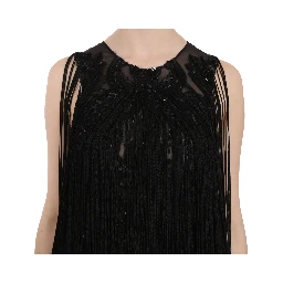 Black Silk Beaded Sequined Sheer Dress