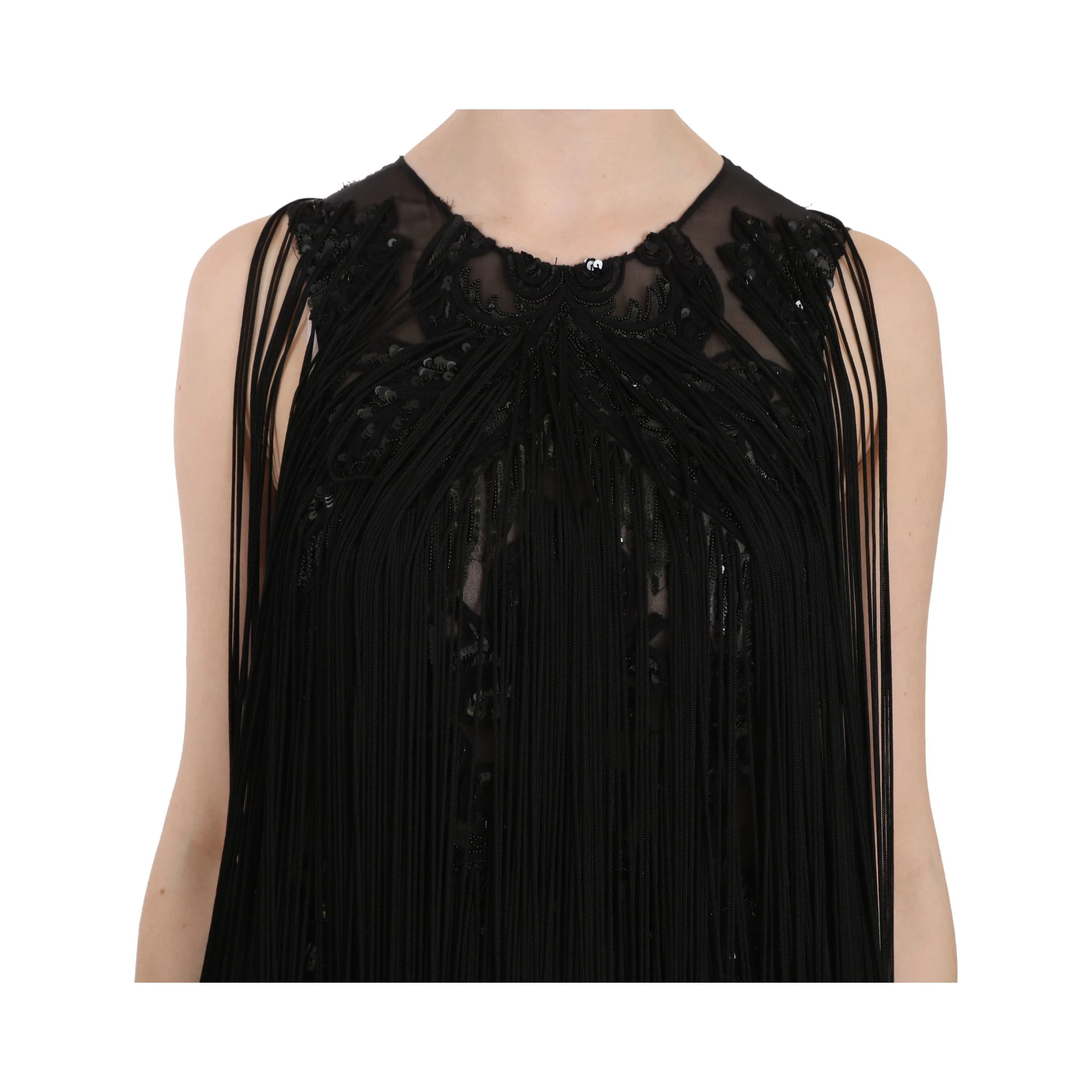 Black Silk Beaded Sequined Sheer Dress