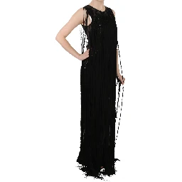 Black Silk Beaded Sequined Sheer Dress