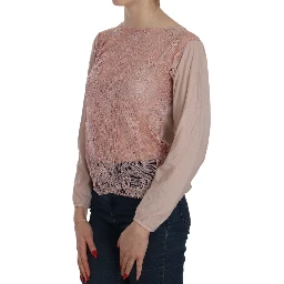 Pink Lace See Through Long Sleeve Blouse