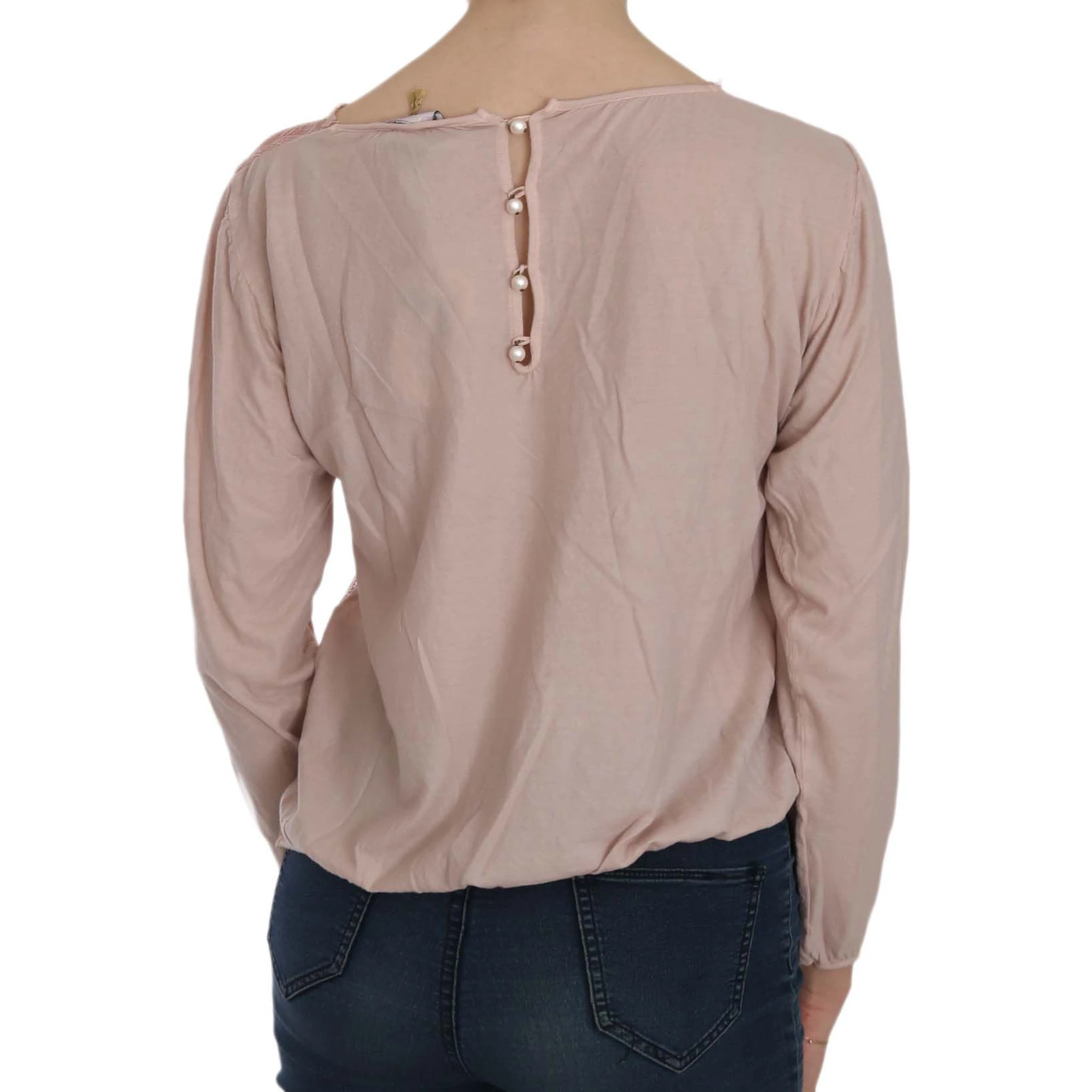 Pink Lace See Through Long Sleeve Blouse