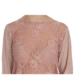 Pink Lace See Through Long Sleeve Blouse