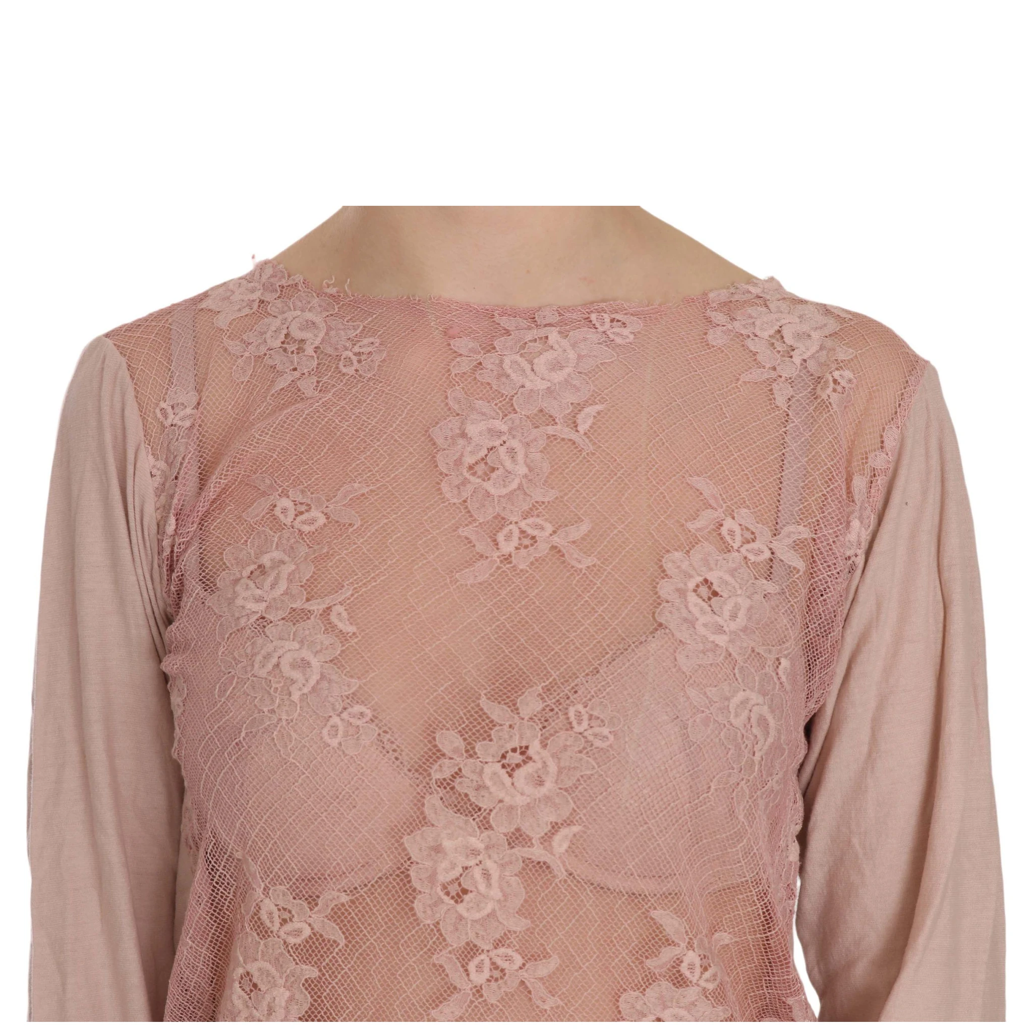 Pink Lace See Through Long Sleeve Blouse