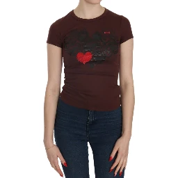 Brown Hearts Short Sleeve Casual T-shirt Top