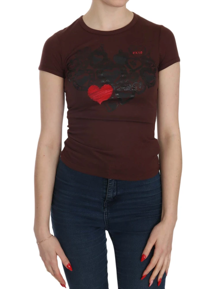 Brown Hearts Short Sleeve Casual T-shirt Top