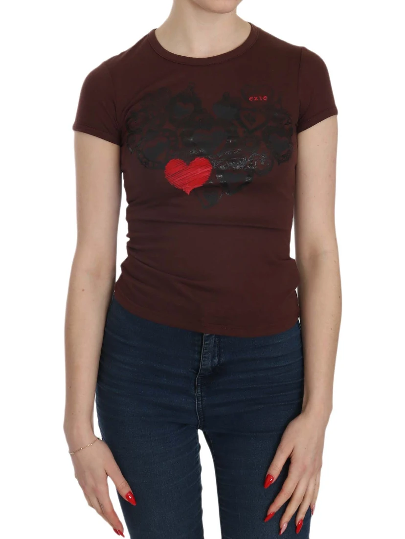 Brown Hearts Short Sleeve Casual T-shirt Top