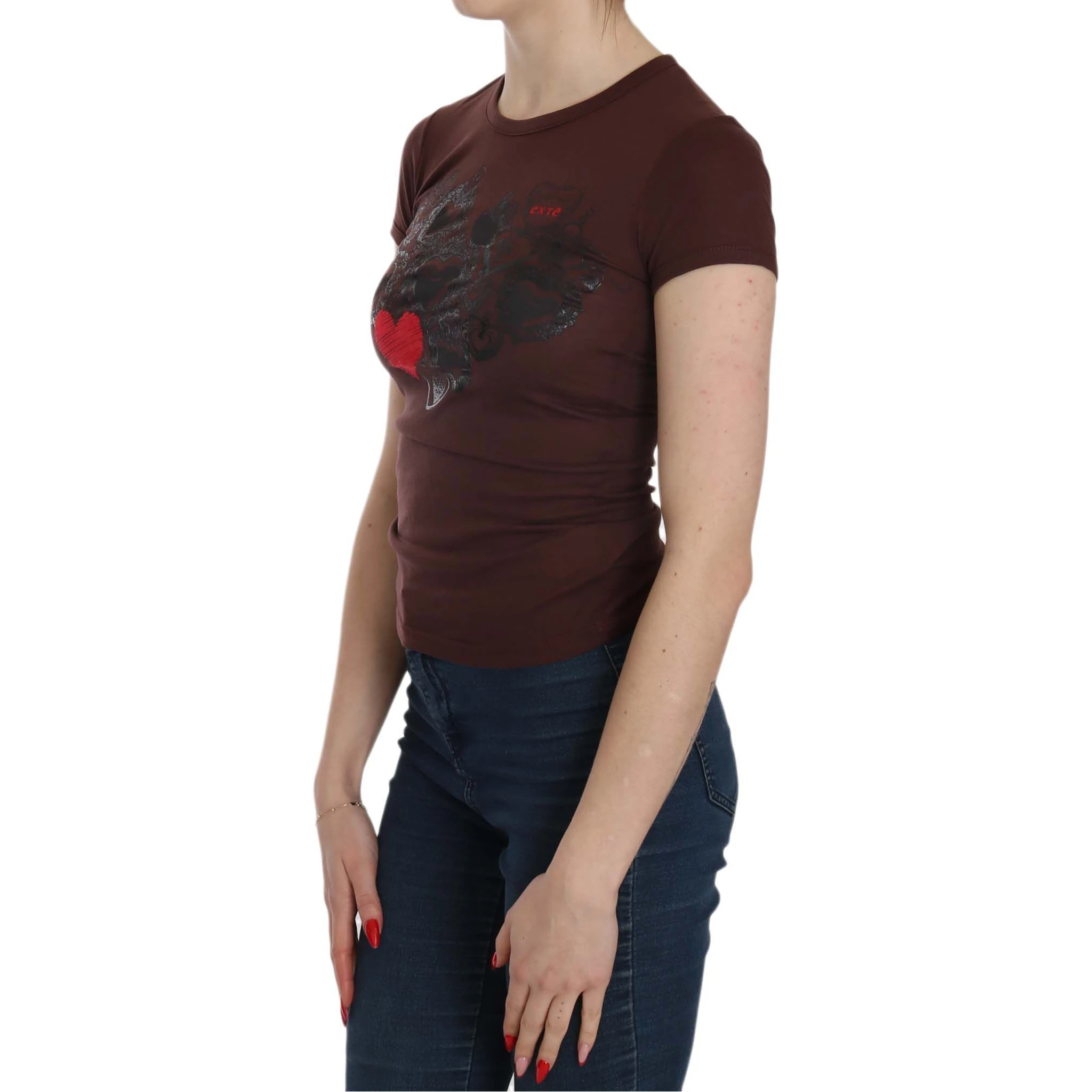 Brown Hearts Short Sleeve Casual T-shirt Top