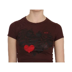 Brown Hearts Short Sleeve Casual T-shirt Top