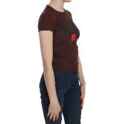 Brown Hearts Short Sleeve Casual T-shirt Top