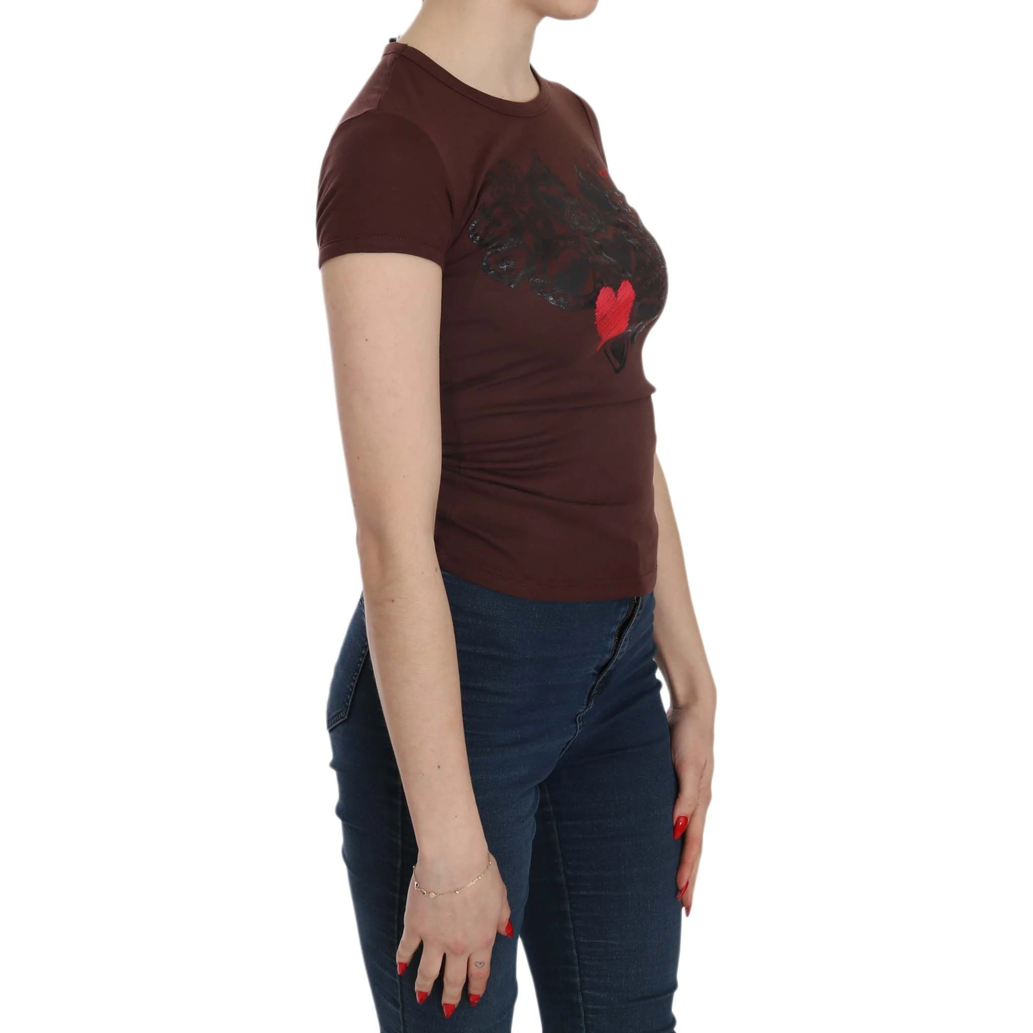 Brown Hearts Short Sleeve Casual T-shirt Top