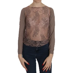 Brown Lace See Through Long Sleeve Top