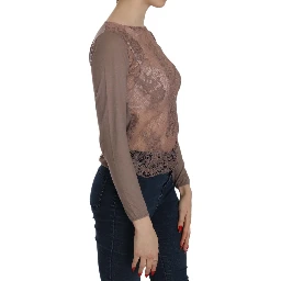 Brown Lace See Through Long Sleeve Top