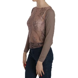 Brown Lace See Through Long Sleeve Top