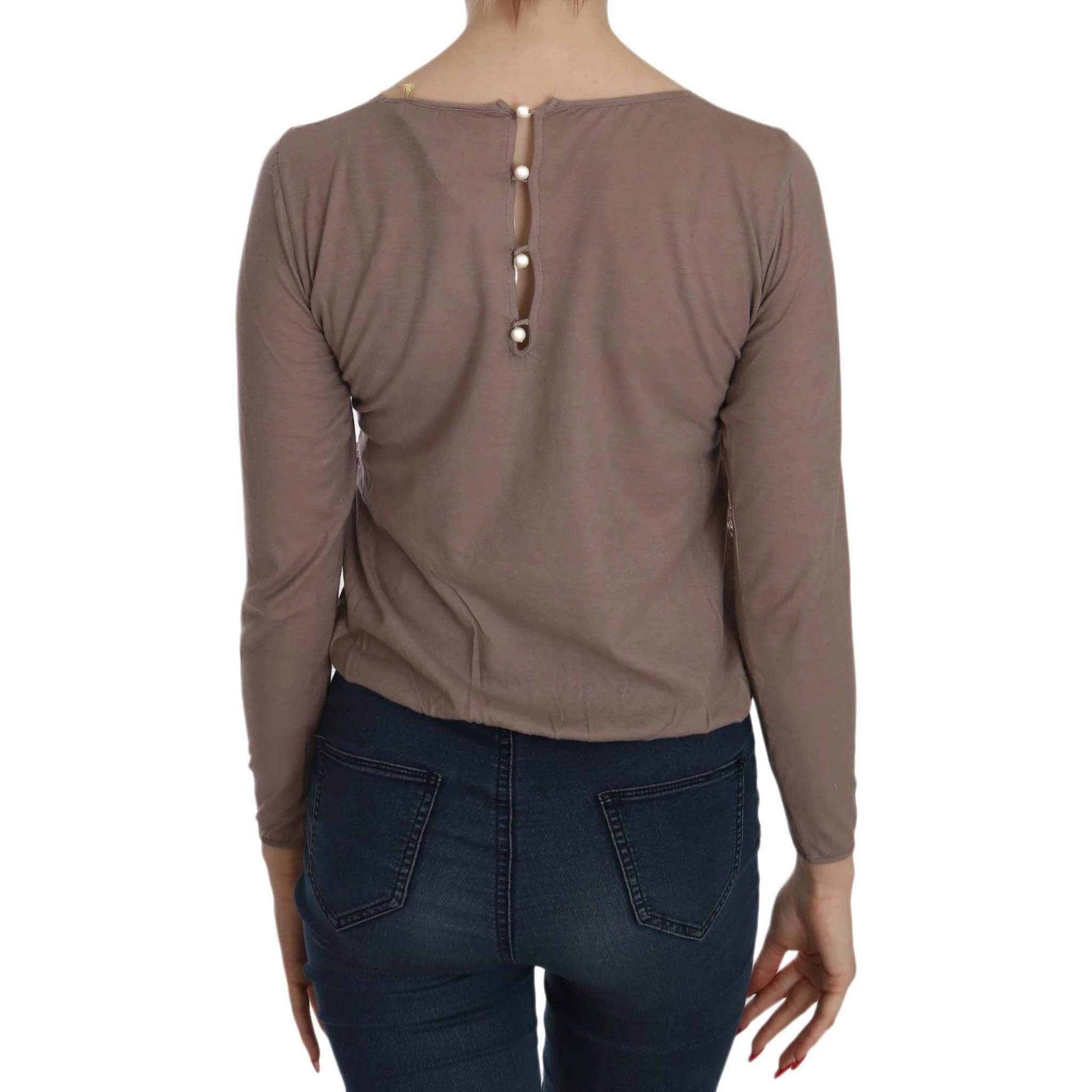 Brown Lace See Through Long Sleeve Top