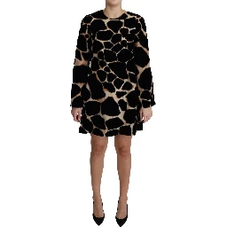 Black Giraffe Print Shift Mini Dress