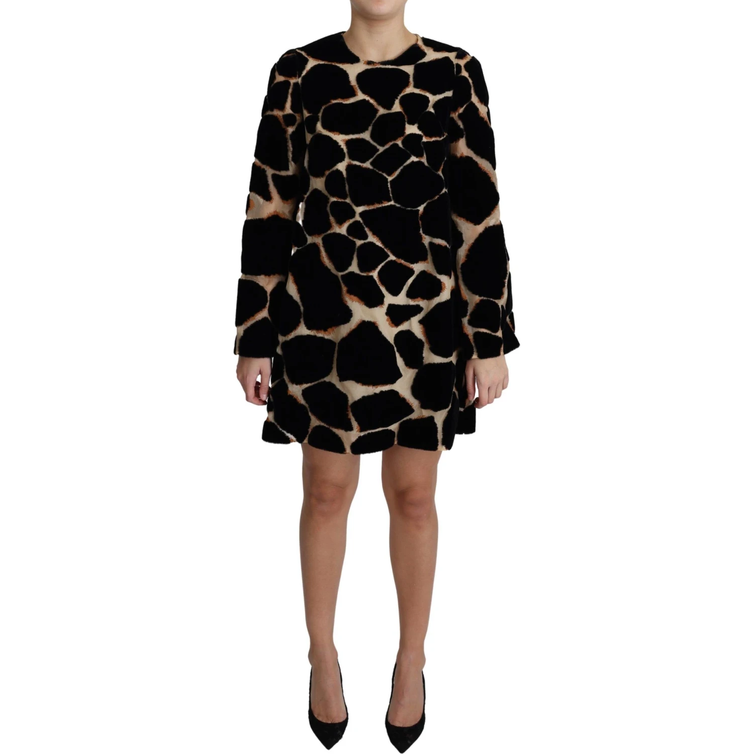 Black Giraffe Print Shift Mini Dress