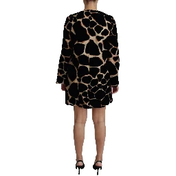 Black Giraffe Print Shift Mini Dress