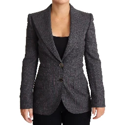 Gray Single Breasted Fitted Blazer Wool Jacket