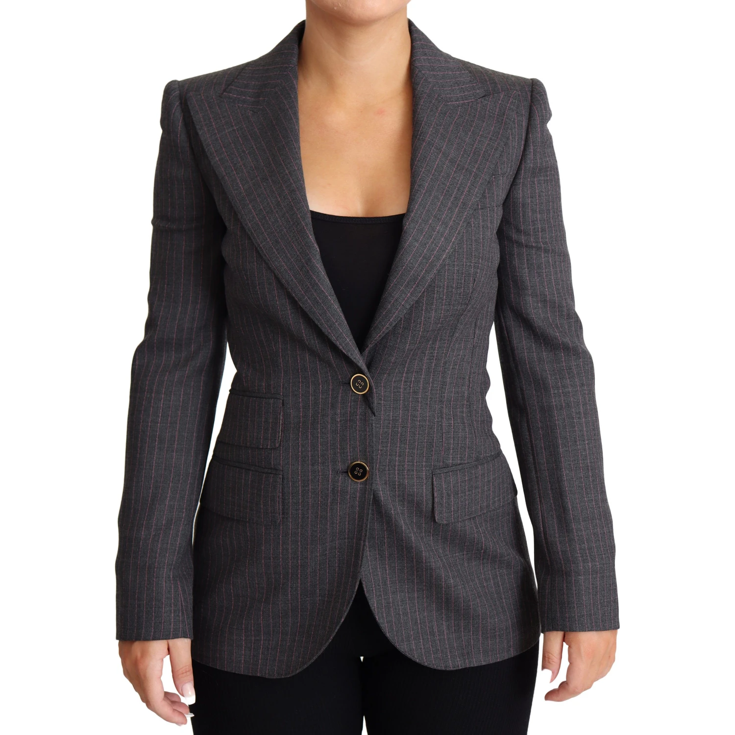 Gray Single Breasted Fitted Blazer Wool Jacket