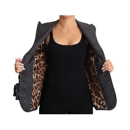 Gray Single Breasted Fitted Blazer Wool Jacket