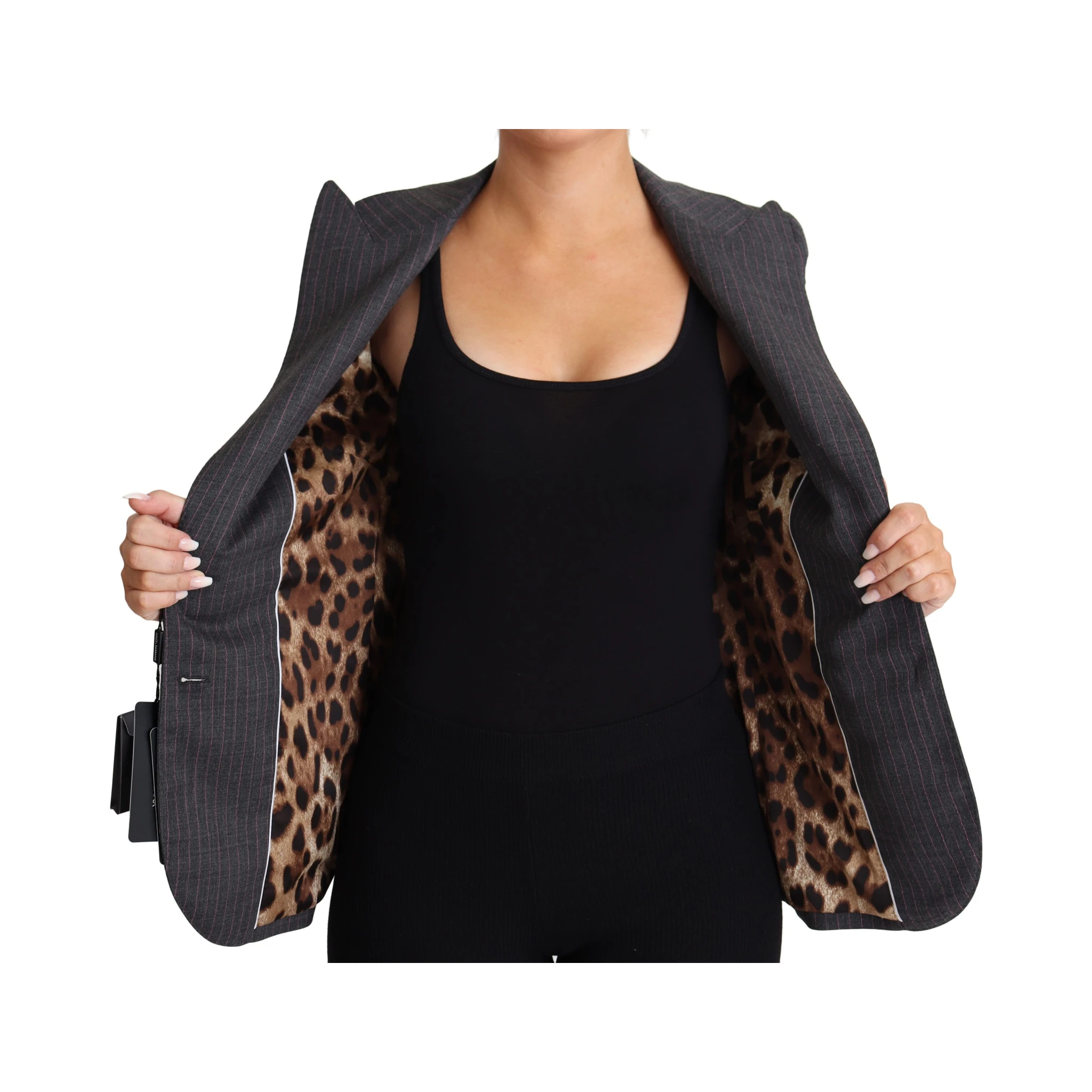 Gray Single Breasted Fitted Blazer Wool Jacket