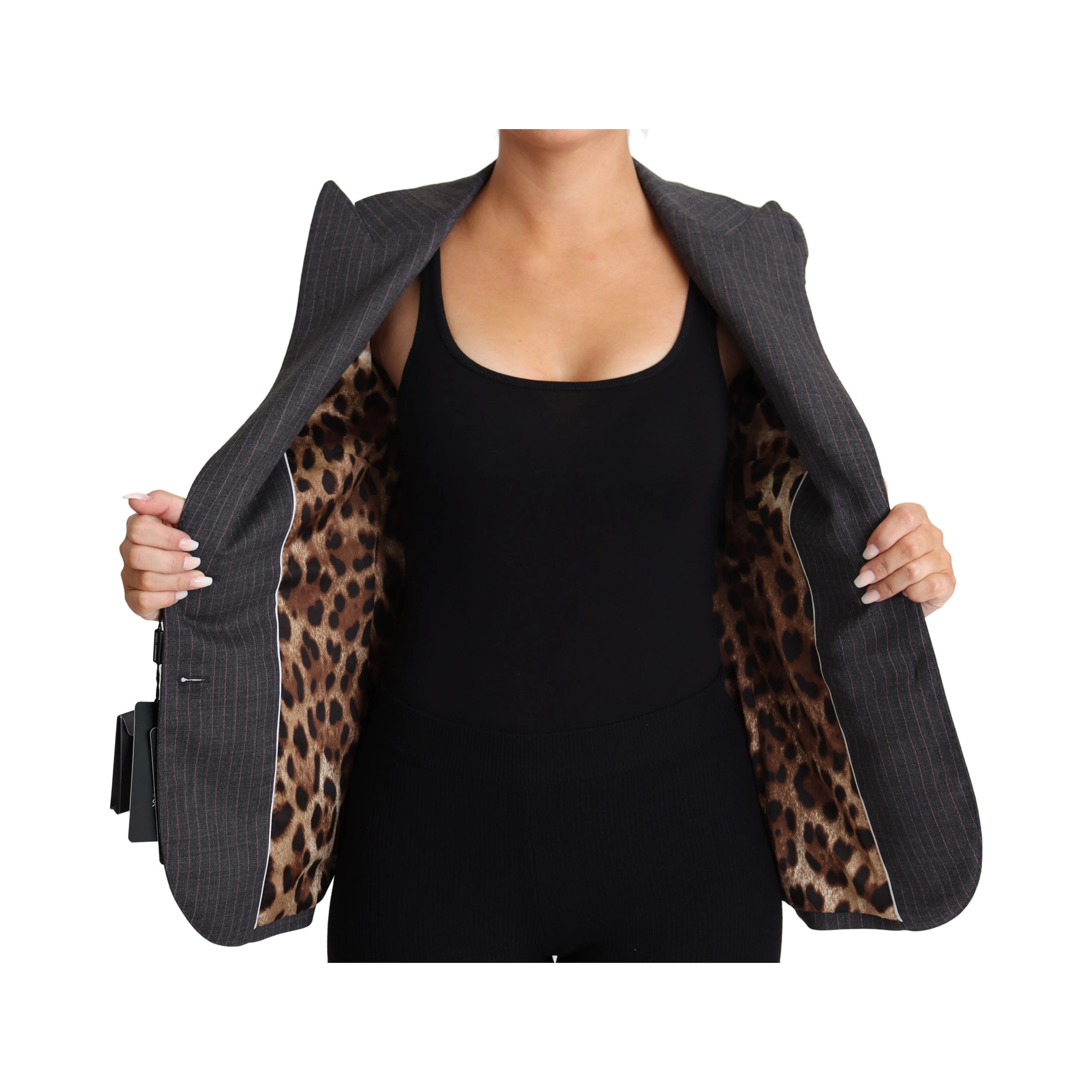 Gray Single Breasted Fitted Blazer Wool Jacket