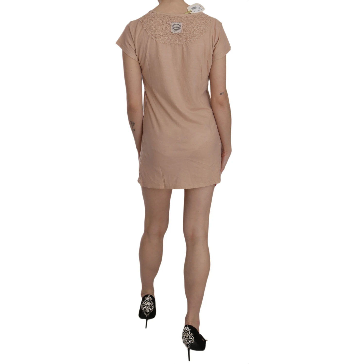 Pink Lace Short Sleeve Shift Mini Dress