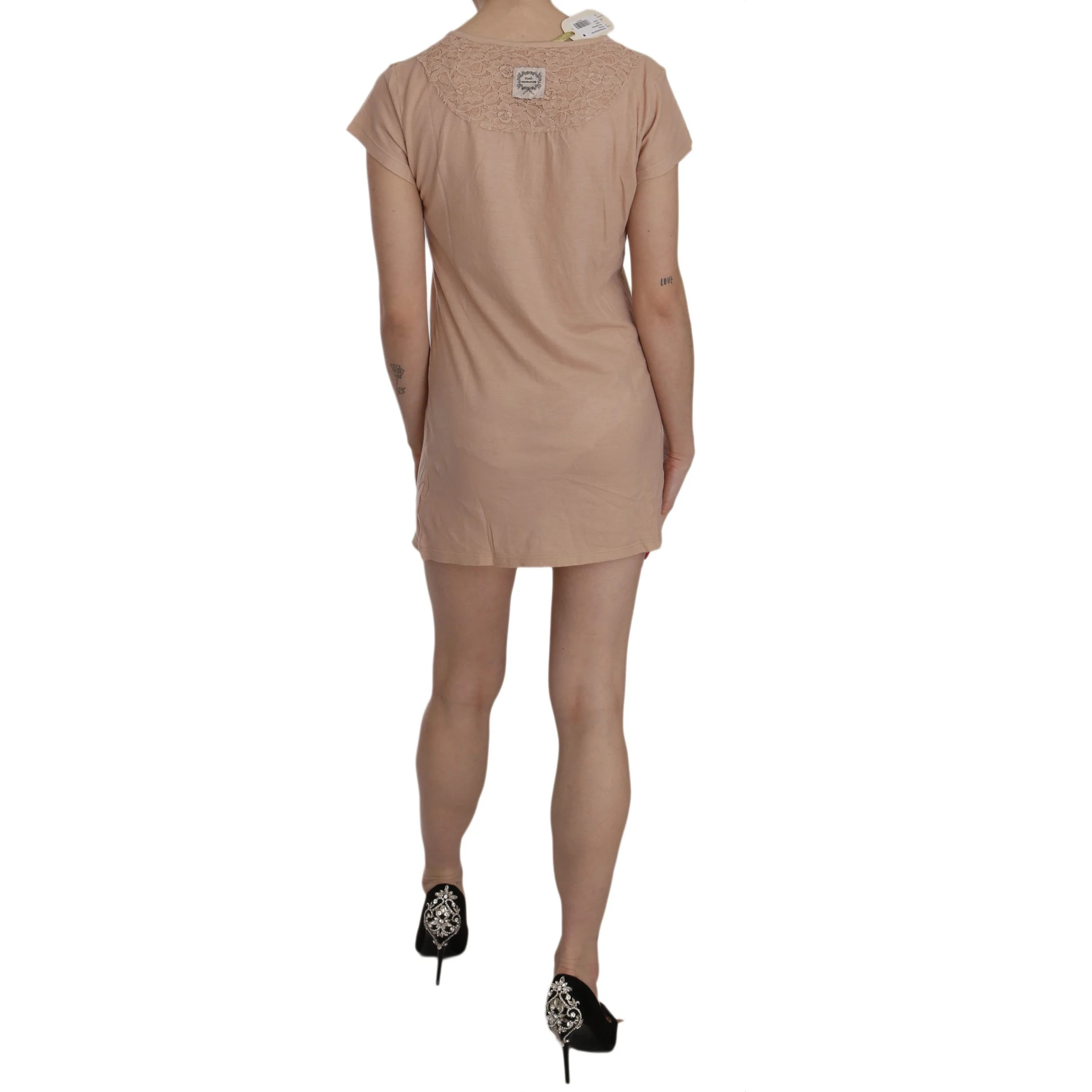 Pink Lace Short Sleeve Shift Mini Dress