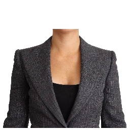 Gray Single Breasted Fitted Blazer Wool Jacket