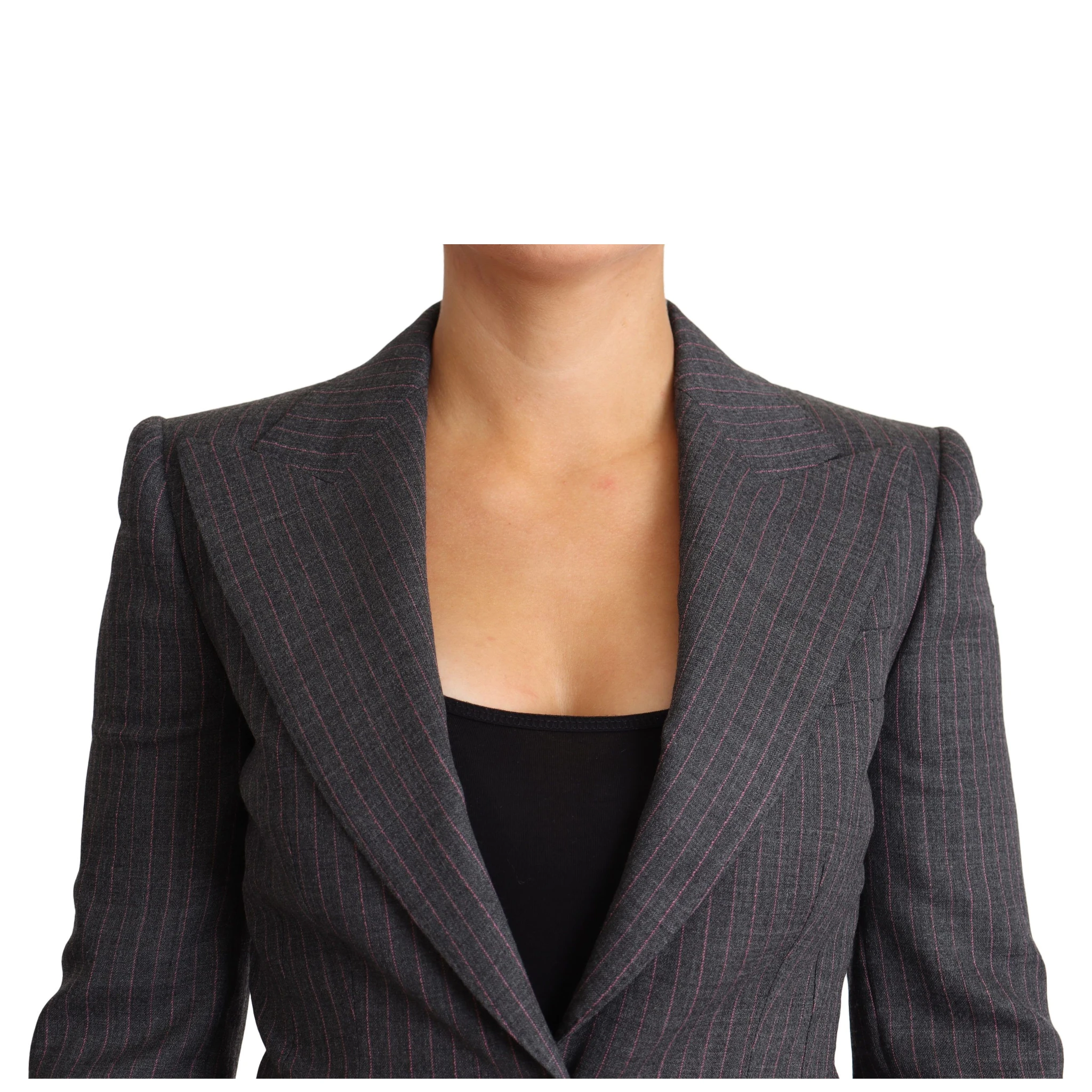 Gray Single Breasted Fitted Blazer Wool Jacket