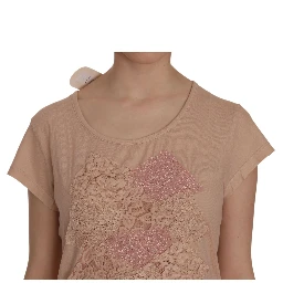 Pink Lace Short Sleeve Shift Mini Dress