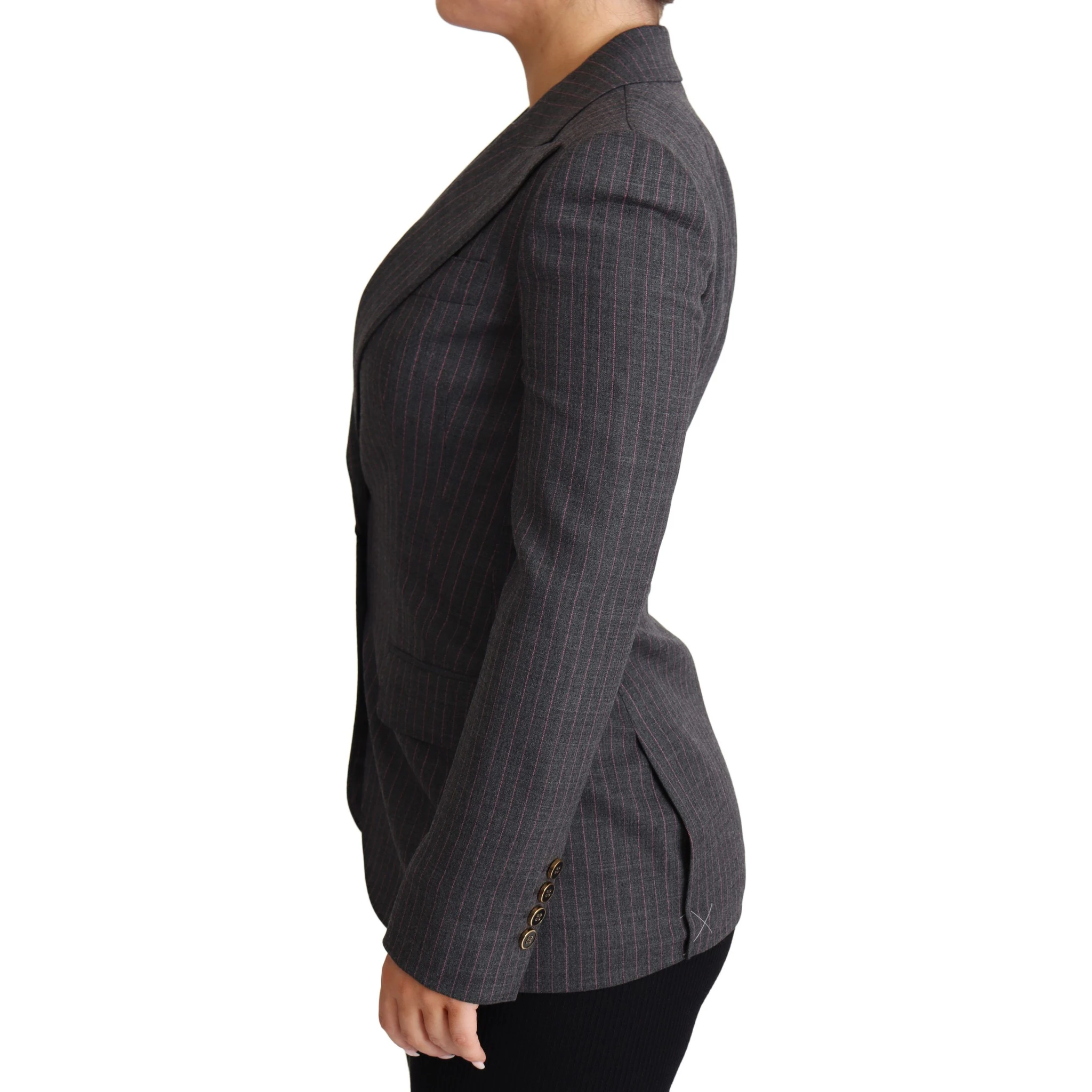 Gray Single Breasted Fitted Blazer Wool Jacket