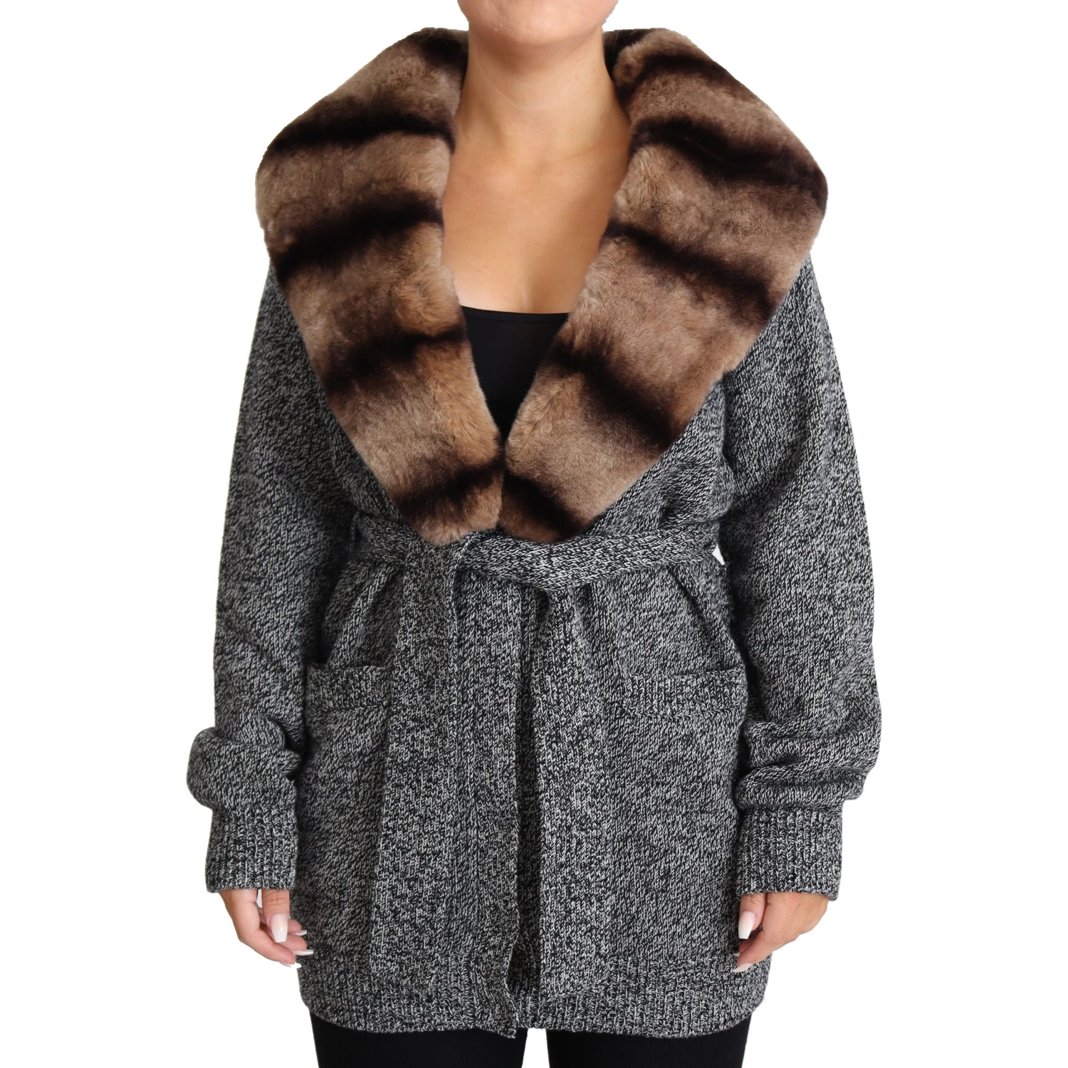 Gray Cardigan Fur Coat Cashmere Jacket
