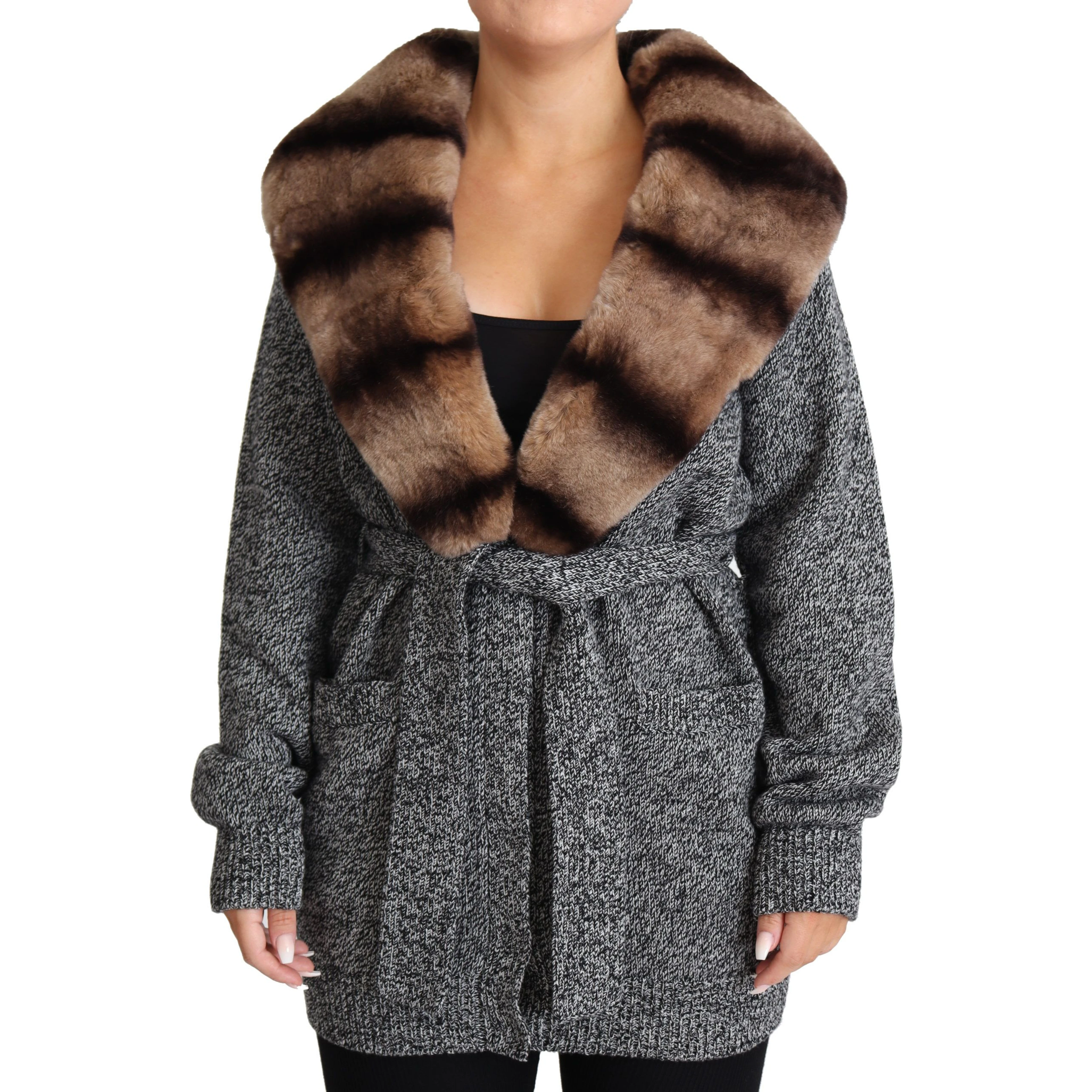 Gray Cardigan Fur Coat Cashmere Jacket
