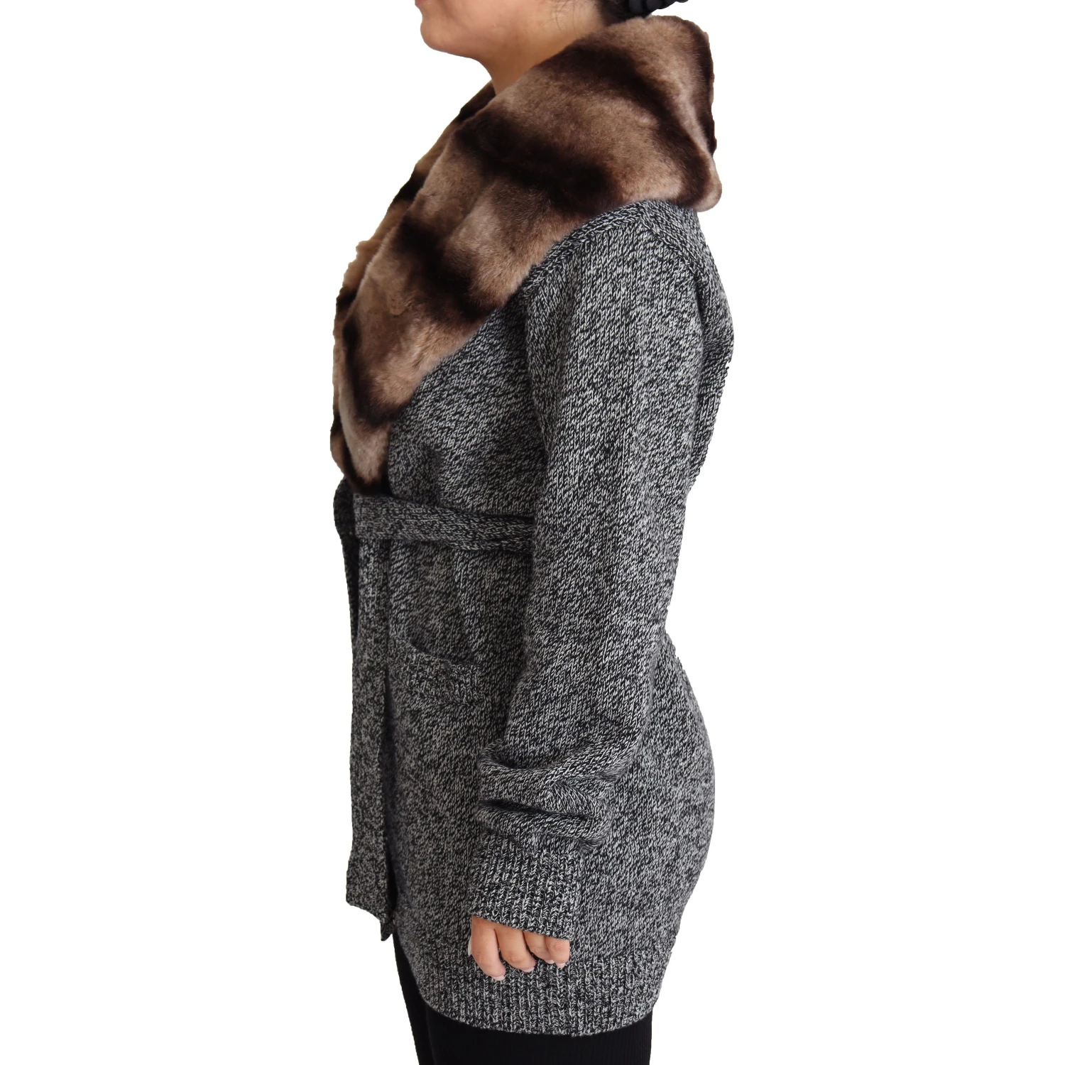 Gray Cardigan Fur Coat Cashmere Jacket