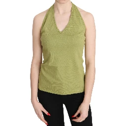 Green Halter Cotton Sleeveless Casual Tank Top Blouse