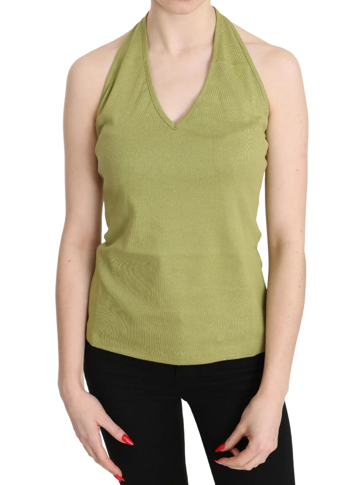 Green Halter Cotton Sleeveless Casual Tank Top Blouse