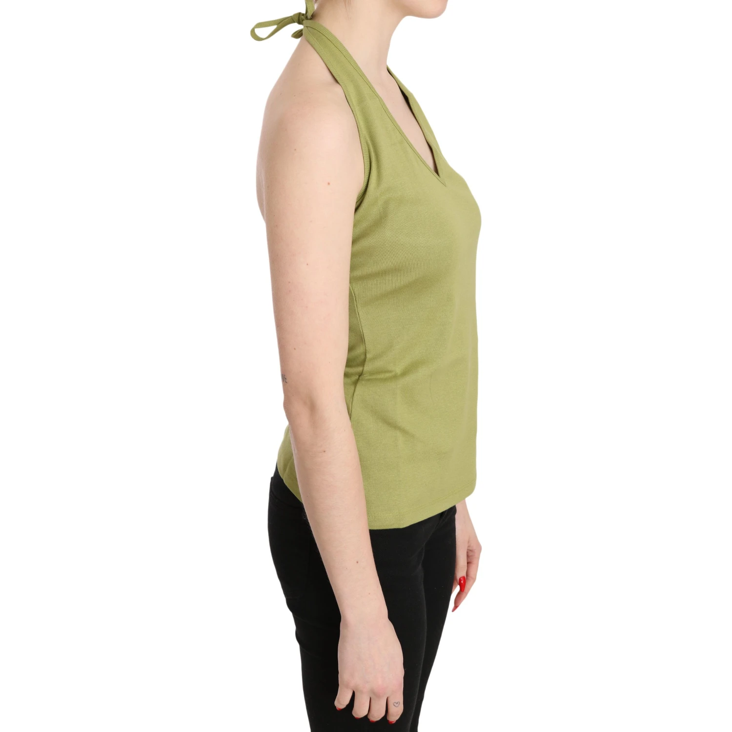 Green Halter Cotton Sleeveless Casual Tank Top Blouse