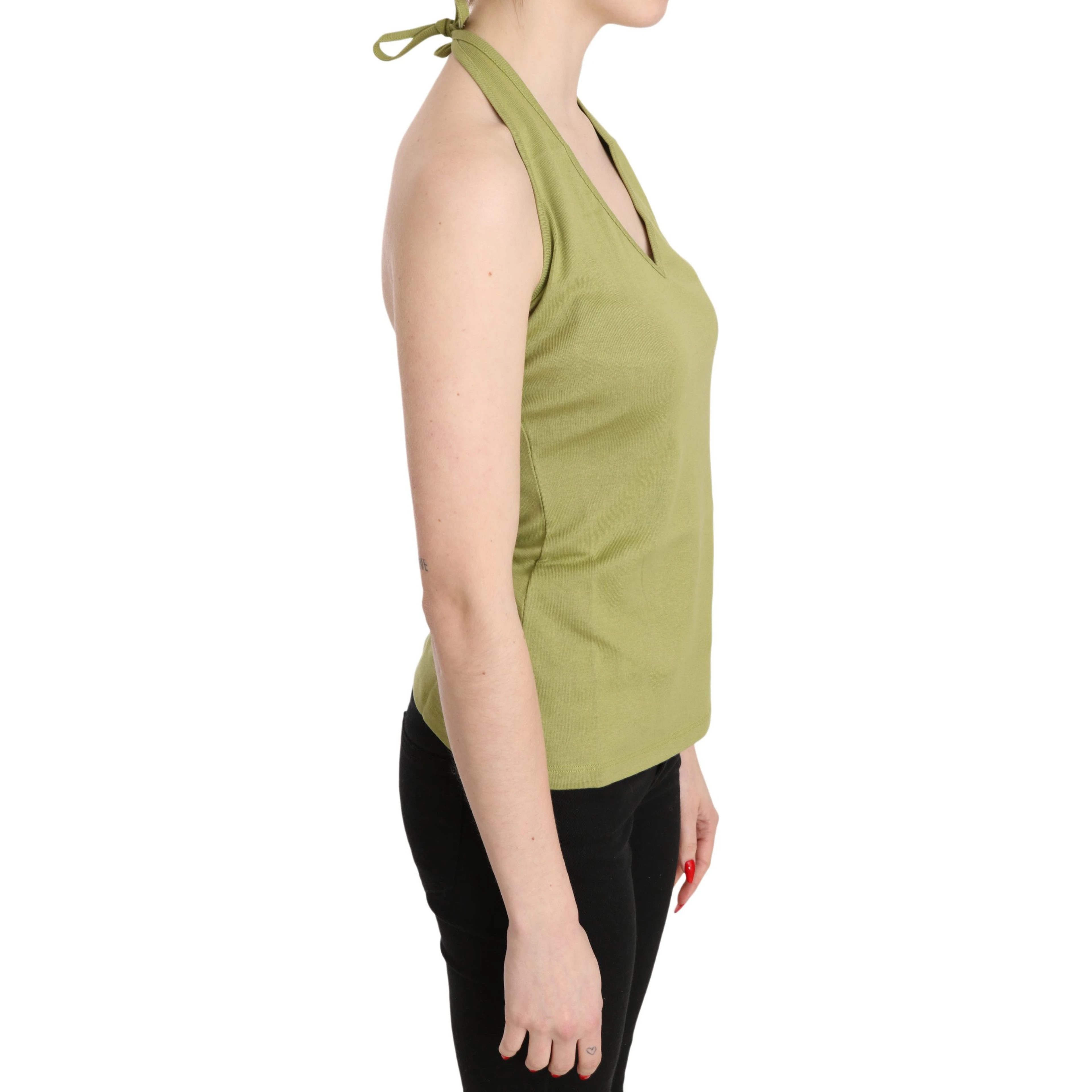 Green Halter Cotton Sleeveless Casual Tank Top Blouse