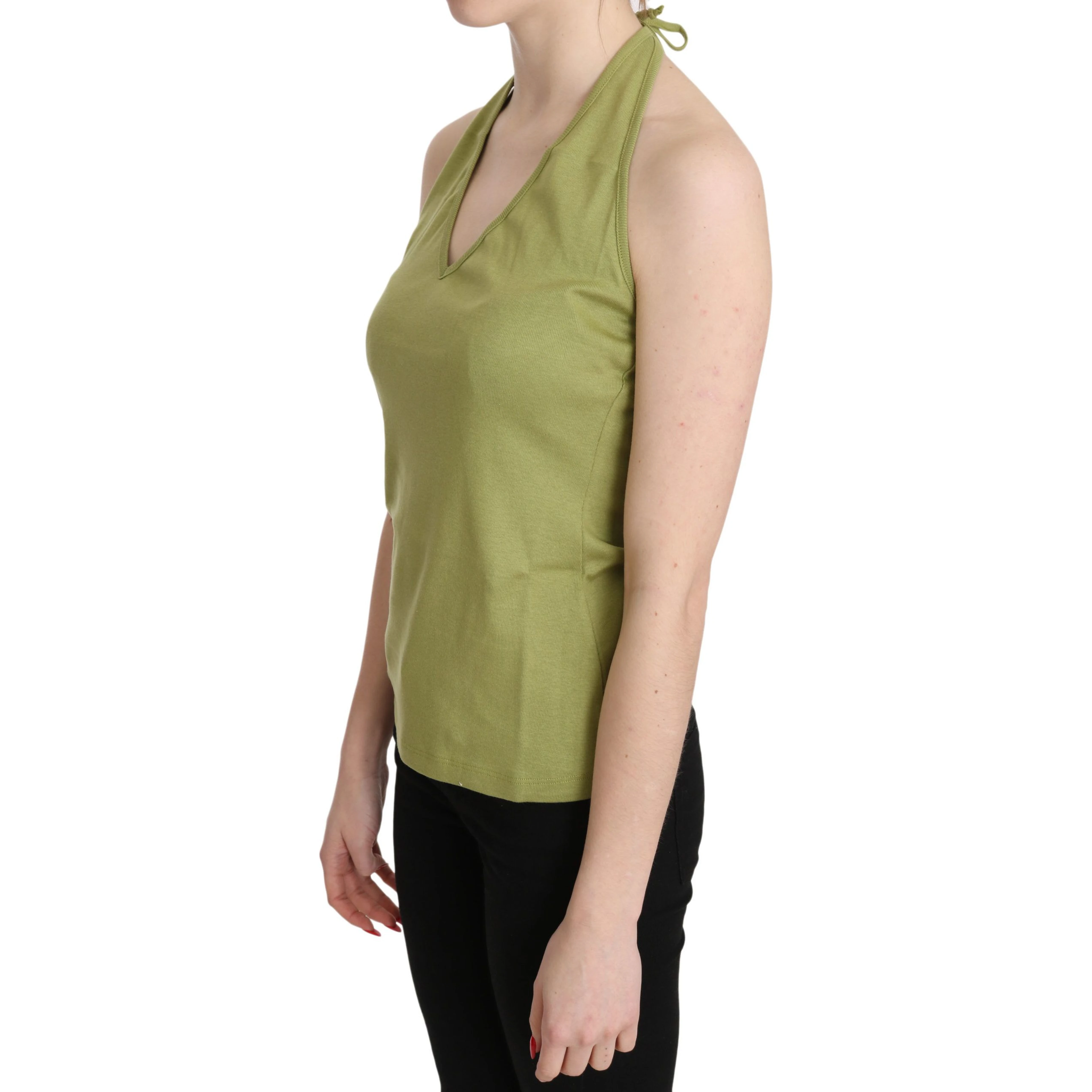 Green Halter Cotton Sleeveless Casual Tank Top Blouse