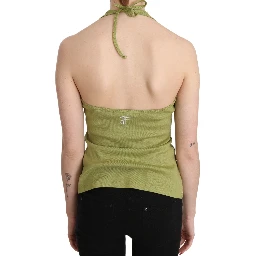 Green Halter Cotton Sleeveless Casual Tank Top Blouse