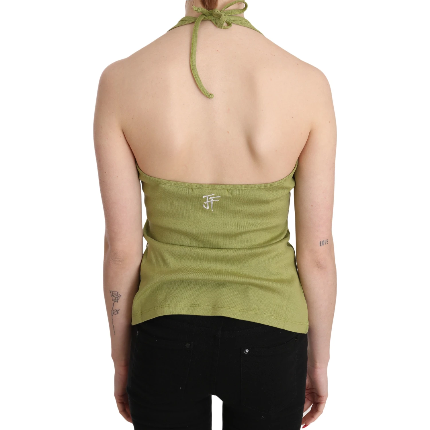 Green Halter Cotton Sleeveless Casual Tank Top Blouse