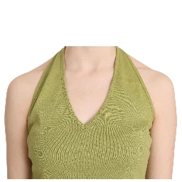 Green Halter Cotton Sleeveless Casual Tank Top Blouse