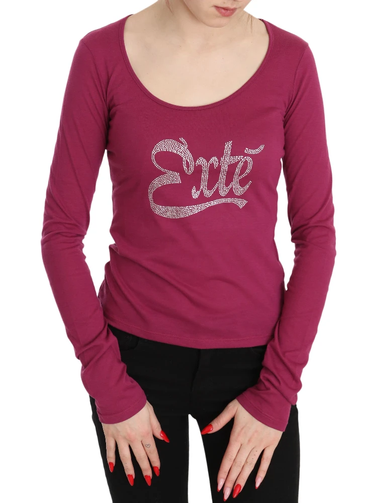 Pink Exte Crystal Embellished Long Sleeve Top