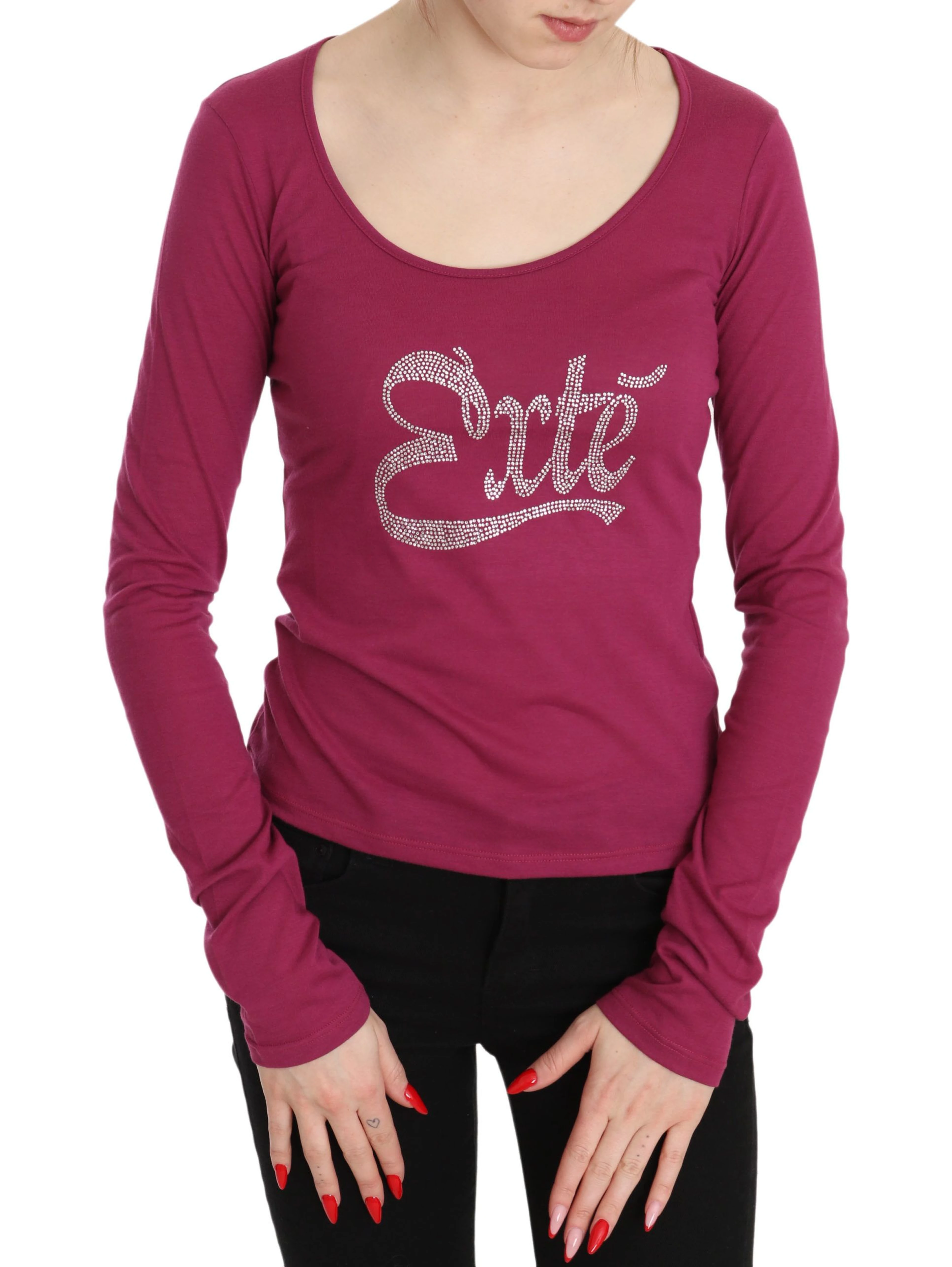 Pink Exte Crystal Embellished Long Sleeve Top