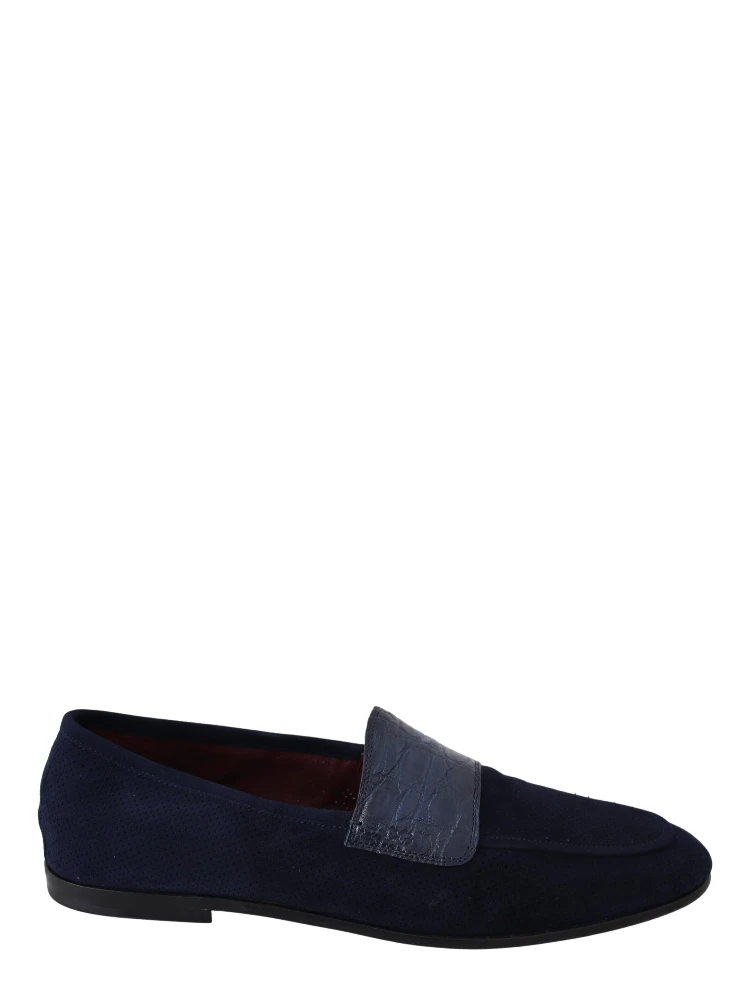 Blue Suede Caiman Loafers Slippers Shoes