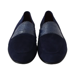 Blue Suede Caiman Loafers Slippers Shoes