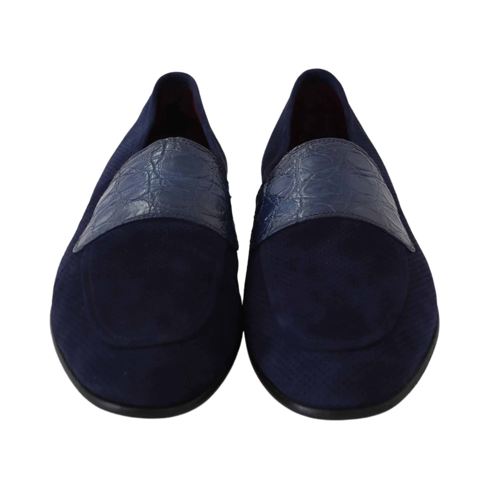 Blue Suede Caiman Loafers Slippers Shoes